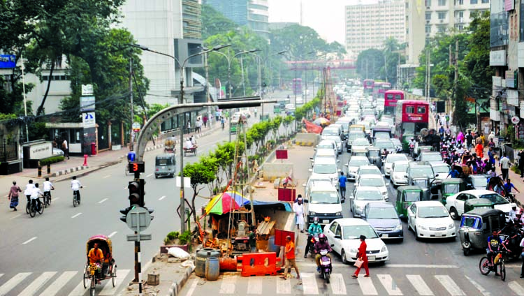 The city streets witness huge quantity of private cars due to strike of transport workers. The snap was taken from Bangla Motor area on Monday.