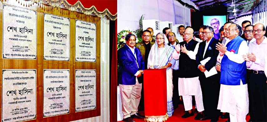 Prime Minister Sheikh Hasina opening the extended building of National Institute of Traumatology and Orthopaedic Rehabilitation at Sher-e-Banlga-Nagar on Monday.