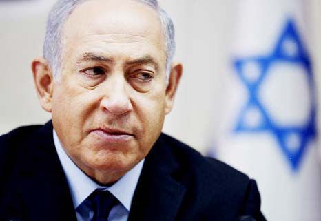 Israeli Prime Minister Benjamin Netanyahu attends the weekly cabinet meeting at his office in Jerusalem on Sunday.