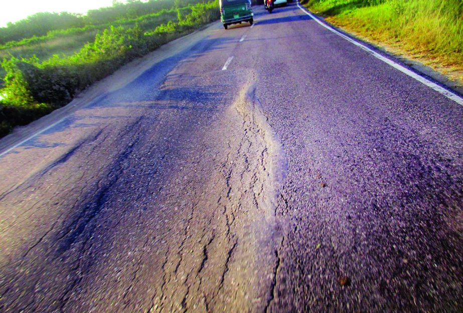 SYLHET: The dilapidated Sylhet - Fenchuganj Road needs immediate repair as it has developed crack at Jalkarkandi area. This snap was taken yesterday.