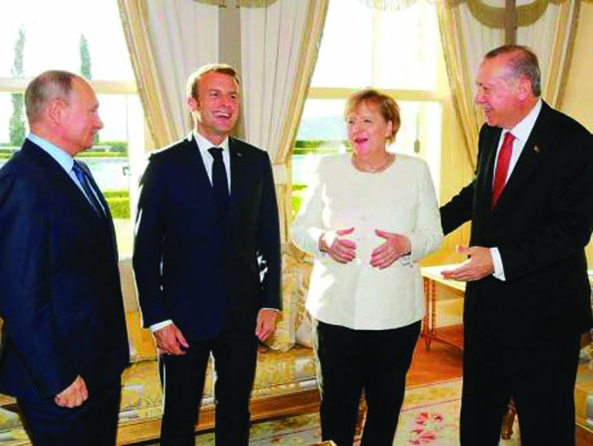 From left: Russia's President Vladimir Putin, France's President Emmanuel Macron, GermanChancellor Angela Merkel and Turkey's President Recep Tayyip Erdogan before the summit. AP file photo