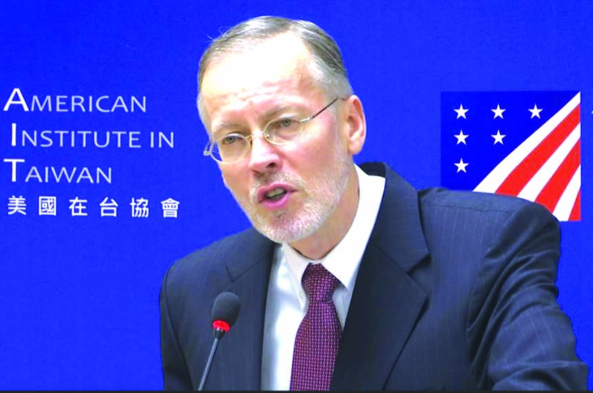 American Institute in Taiwan Director Brent Christensen speaks during a press conference in Taipei, Taiwan on Wednesday. AP file photo