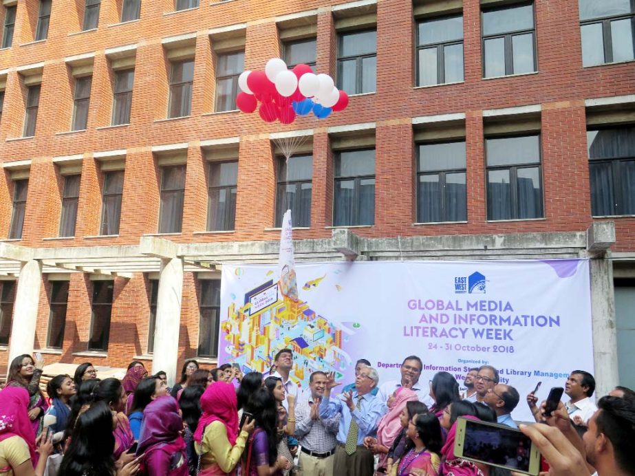 Beatrice Kaldun, the UNESCO country representative in Bangladesh speaks at the 'Global Media and Information Literacy Week 2018' at EWU campus, Aftabnagar in the capital on Tuesday.