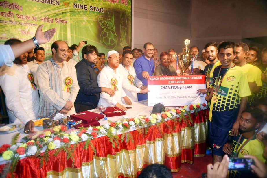 CCC Mayor A J M Nasir Uddin distributing prizes among the winners of Inter Football Tournamnet as Chief Guest on Friday.