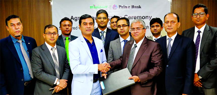 M. A. Razzak Khan, Chairman of Minister Hi-Tech Park Ltd and Md. Touhidul Alam Khan, Deputy Managing Director of Prime Bank Ltd, sign an agreement for Electronic Funds Transfer Network (BEFTN) recently. Md Mojibur Rahman, Director (Finance), Md Rafiqul Is