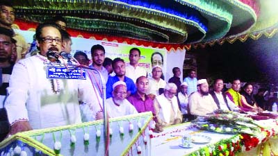 SYLHET: Mahmud-us -Samad Chowdhury MP speaking at the inaugural programme of Moghalpur Chhatrish Govt Primary School Road at Fenchuganj Upazila recently.