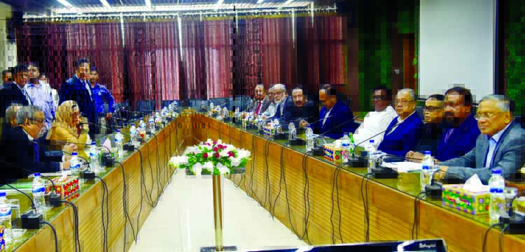 A delegation led by Jatiya Party Chairman Hussain Muhammad Ershad holds a meeting with Chief Election Commissioner KM Nurul Huda at the Election Commission Secretariat on Wednesday.