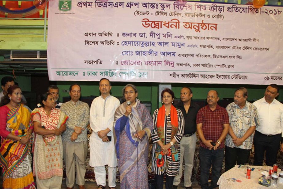 Joint- General Secretary of Bangladesh Awami League Dr Dipu Moni speaking as the chief guest at the inaugural ceremony of the First DSL Group Inter-School Children for Special Need Sports Competition at Shaheed Tajuddin Indoor Stadium on Friday.