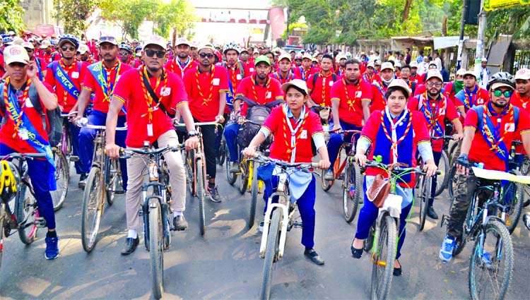Bangladesh Scout Rover Region brought out a cycle rally in the city on Friday on the occasion of its founding centenary.