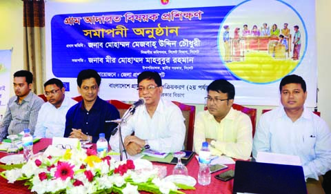 SYLHET: Md Mejbah Uddin Chowdhury, Divisional Commissioner, Sylhet speaking at the conclusion ceremony of the four day-long training workshop on Village Court as Chief Guest organised by District Administration, Sylhet recently.