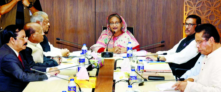 Prime Minister Sheikh Hasina chaired a meeting of Awami League (AL) Parliamentary Nomination Board as the party president at the AL's Central Office at Bangabandhu Avenue yesterday afternoon. Photo : BSS