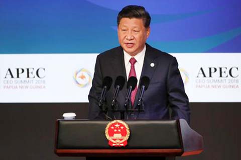 President of China Xi Jinping speaks during the APEC CEO Summit 2018 at Port Moresby, Papua New Guinea on Saturday.
