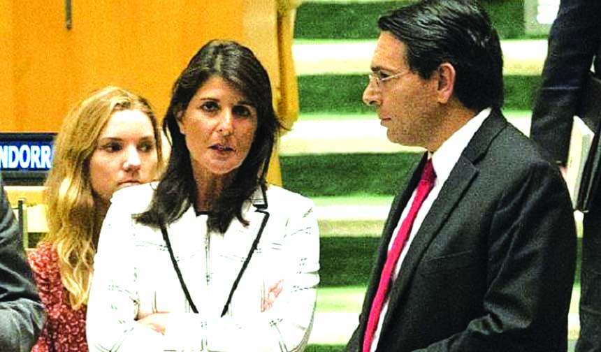 Outgoing US Ambassador Nikki Haley called the resolution "useless" and "plainly biased against Israel,".