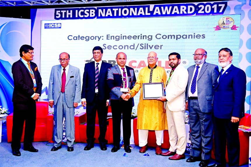 Engr. Abu Noman Howlader (CIP), Managing Director of BBS Cables Limited, receiving the National Award (Silver) for Corporate Governance Excellence, 2017 under engineering category from Finance Minister Abul Maal Abdul Muhith, organised by the Institute of