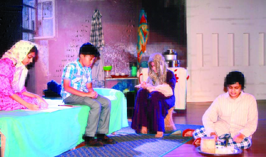 Artistes at a drama titled 'Children of Heaven' organised recently by Drama Club of International Hope School Bangladesh, primary section in its auditorium in the city's Uttara.