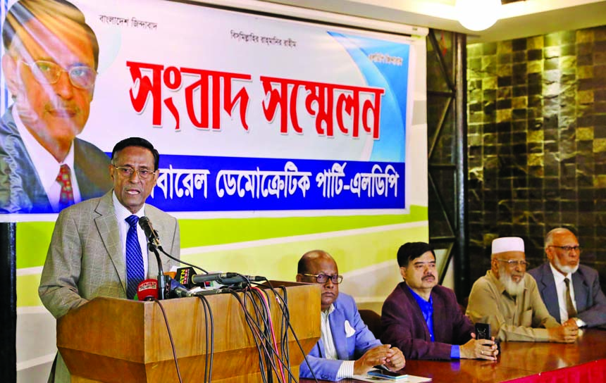 Chairman of Liberal Democratic Party Col (retd) Oli Ahmed speaking at a press conference organised by the party at a hotel in the city's Banani on Thursday.