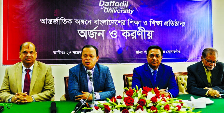 Md. Sabur Khan, Chairman, Board of Trustees , Daffodil International University speaking at a press conference on 'Education and Educational Institutions in International Arena: Achievement and Responsibilities' organized by Daffodil International Uni