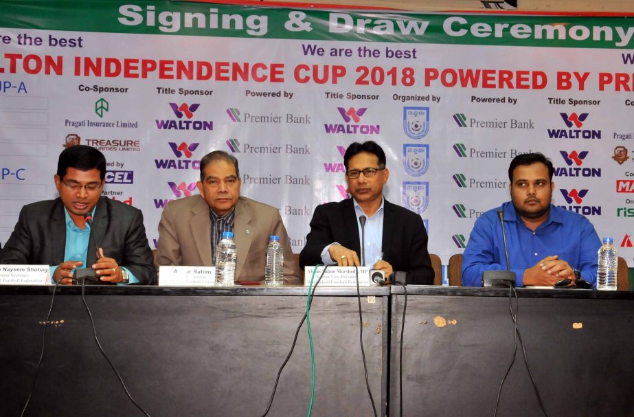 General Secretary of Bangladesh Football Federation (BFF) Md Abu Nayeem Shohag speaking at the draw ceremony of the Walton Independence Cup Football, at the conference room in BFF House on Sunday.