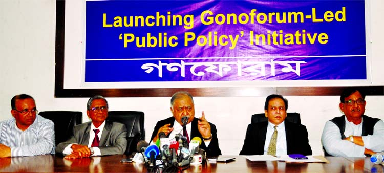 Jatiya Oikyafront Convener and Gano Forum President Dr Kamal Hossain speaking at a programme on 'Launching Gano Forum-led Public Policy'-Initiative' at the Jatiya Press Club on Monday.