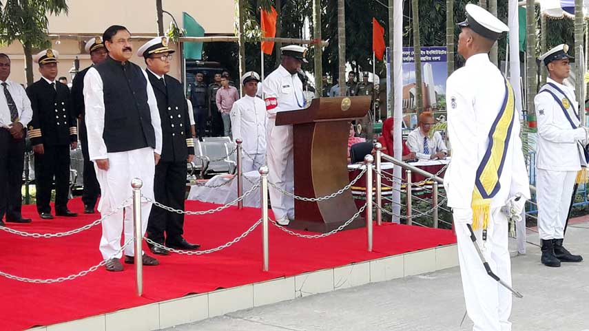 Shipping Minister Md Shajahan Khan inspecting concluding parade of 19th Batch of National Training Institute at Chattogram on Monday.