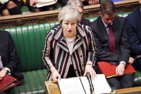 Britain's Prime Minister Theresa May makes a statement in the House of Commons, London on Monday.
