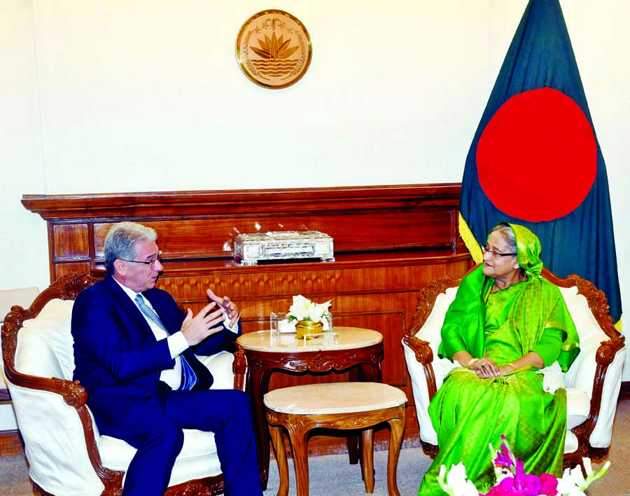 Italian Ambassador to Bangladesh Mario Palma paid a farewell call on Prime Minister Sheikh Hasina at the latter's office on Tuesday. BSS photo