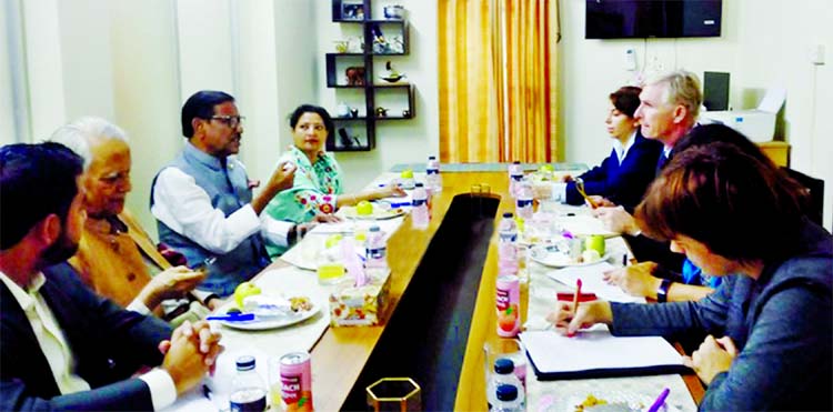 European Union delegation sits with Awami League leaders led by its General Secy Obaidul Quader at Dhanmondi party office on Thursday.