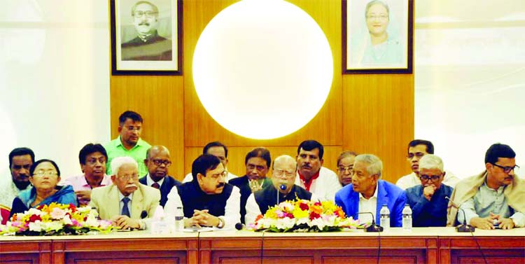 Health and Family Welfare Minister Mohammad Nasim speaking at a meeting of the 14-party alliance on the eleventh parliamentary elections at the Awami League office in the city's Bangabandhu Avenue on Friday.
