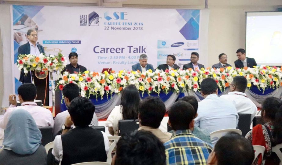 Prof Dr Fakrul Alam, Pro-Vice Chancellor, East West University speaks at a two-day long 'CSE Career Fest 2018' at EWU Campus, Aftabnagar in the city recently.