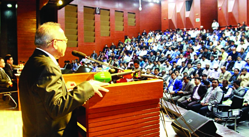 Election Commissioner Rafiqul Islam speaking at a training workshop for the trainers of government officials on the eleventh parliamentary election in the auditorium of Election Commission building in the city on Saturday.