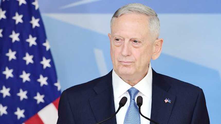 Defence Minister James Mattis addresses the press during a NATO defence ministers' meetings at the NATO headquarters in Brussels.