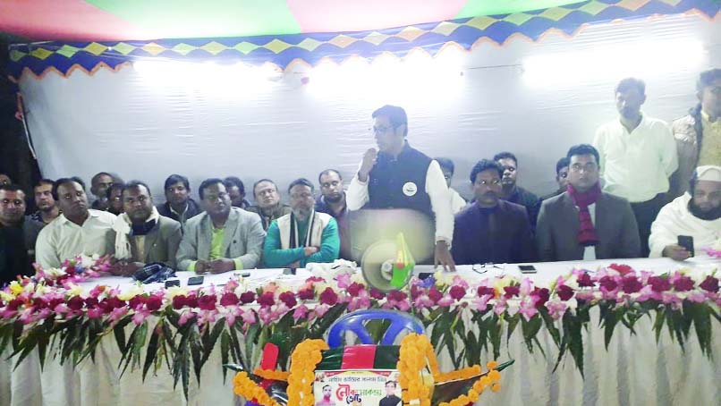 DAMUDYA (Shariatpur): Alhaj Nahim Razzak MP speaking at the extended meeting of Damudya Awami Jubo League, Swechchhasebak League and Chhatra League for upcoming 11th Parliamentary election as Chief Guest yesterday.