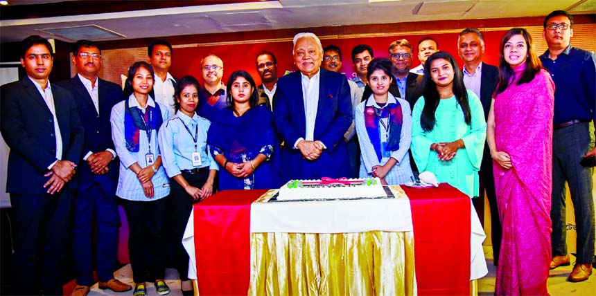 Syed Manzur Elahi, Chairman of Apex Footwear Limited, poses for a photo session of celebrating the milestone of employing 100 female sales staffs in retail stores of Apex Footwear held at a city hotel recently. Syed Nasim Manzur, Managing Director of the
