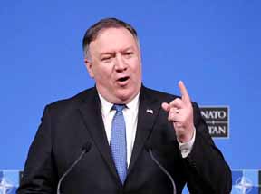 US Secretary of State, Mike Pompeo talks during a press conference after a NATO Foreign Ministers meeting on Tuesday.