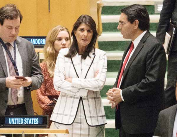 US Ambassador Nikki Haley Â© has been a strong supporter of Israel at the United Nations