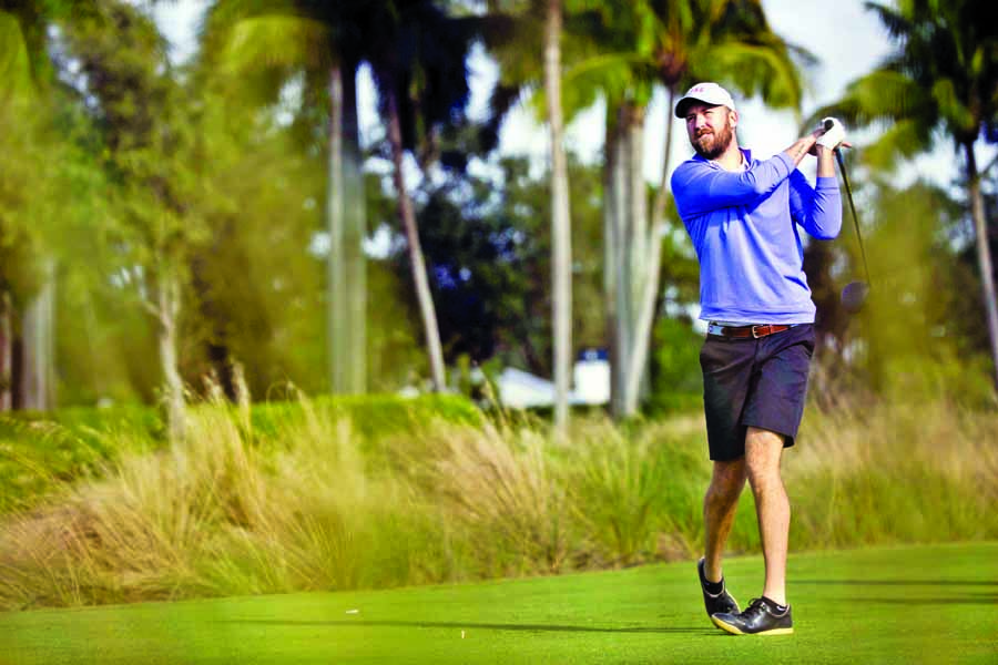 American singer-songwriter, Charles Kelley of country music trio, Lady Antebellum, tees off during the first round of the QBE Shootout golf tournament at the TiburÃ³n Golf Club in Naples, Fla. on Wednesday.