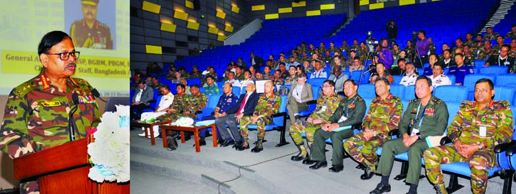 Chief of Army Staff General Aziz Ahmed speaking at a seminar on 'Achieving Operational Readiness' at Bipsot in Rajendrapur Cantonment on Monday. ISPR photo