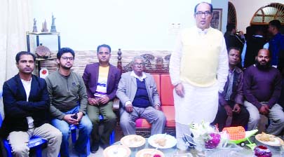 KULAURA(Moulvibazar): MM Shaheen, candidate for Moulbvibazar -2 seat and Chairman , Thikana Group talking to journalists at his Gusagul residence in Kulaura Upazila town of Moulvibazar recently.