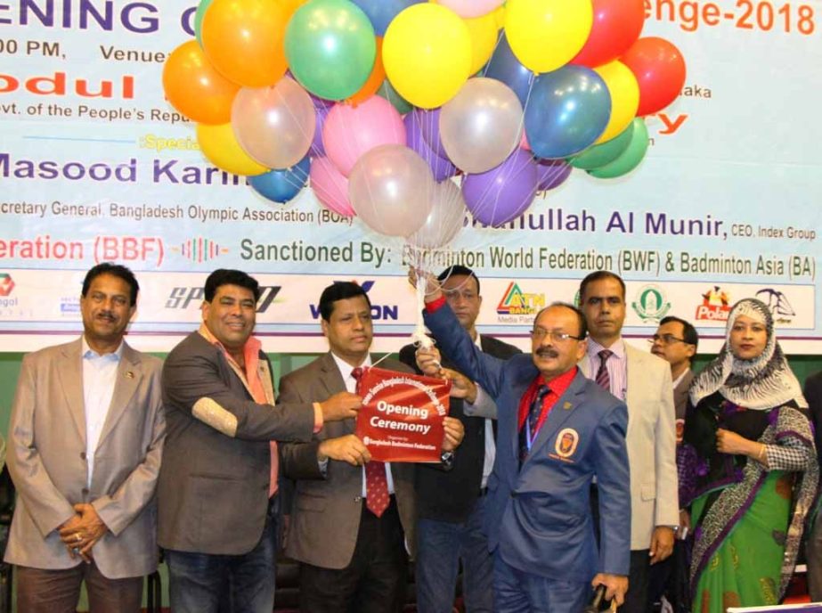 President of Bangladesh Badminton Federation and Secretary of Ministry of Information Md Abdul Malek inaugurating the Younex-Sunrise International Badminton Tournament by releasing the balloons as the chief guest at the Shaheed Tajuddin Indoor Stadium on