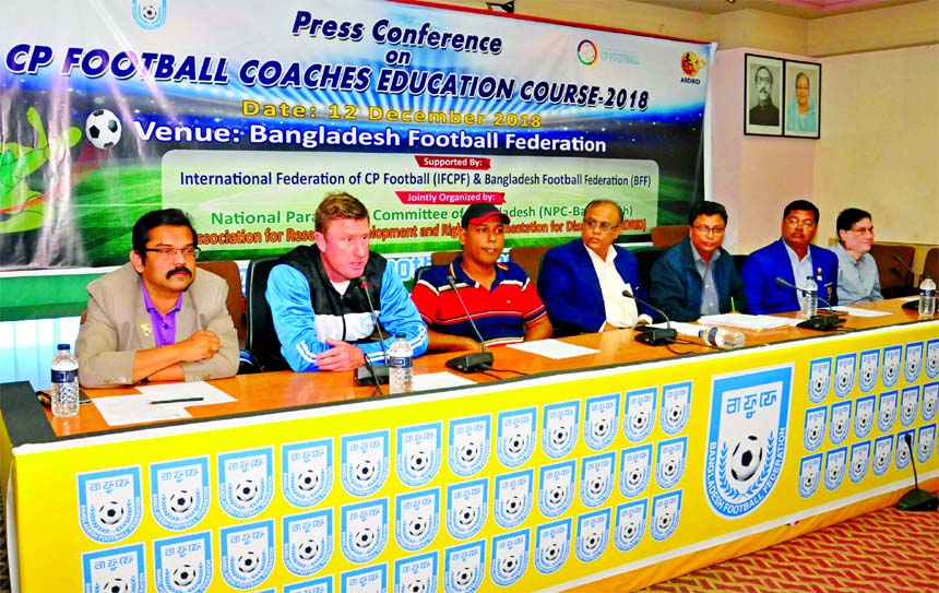 Technical & Strategic Director of Bangladesh Football Federation (BFF) Paul Thomas Smalley speaking at a press conference at the conference room of BFF House on Wednesday.