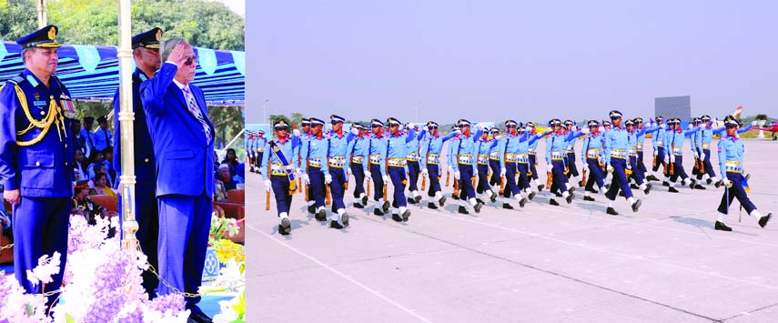 President Abdul Hamid taking salute at the President Parade marking the commission of 75 BAFA (Bangladesh Air Force Academy) Course and Direct Entry 2018 course of Bangladesh Air Force at its Academy parade ground in Jashore on Wednesday.
