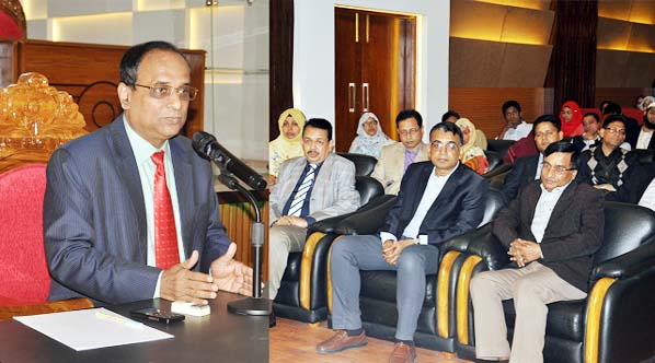 VC of the Chattogram Veterinary & Animal Science University Dr. Prof.Goutam Buddha Das addressing the teachers of the university at a view exchange meeting at university auditorium on Tuesday.