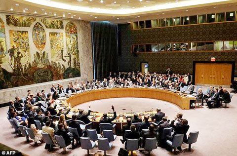 United Nations Security Council members vote on a resolution about Yemen's security at UN Headquarters in the Manhattan borough of New York City, US on Friday.