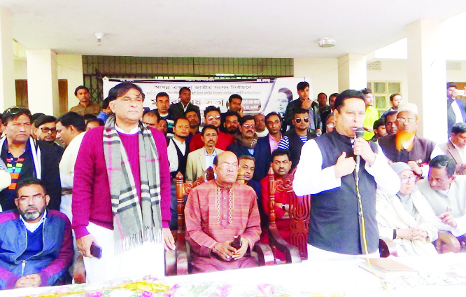 KALKINI (Madaripur): Dr Abdus Sobhan Golap, Awami League candidate from Madaripur-3 Constituency and Office-Secretary of Bangladesh Awami League addressing an election campaign organised by social and professional organisations at Kalkini Circuit Ho