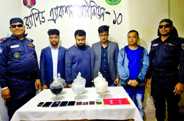 Members of RAB-10 nabbed four persons along with venom of snake worth about Taka 3 crore from the city's Rankin street on Monday.