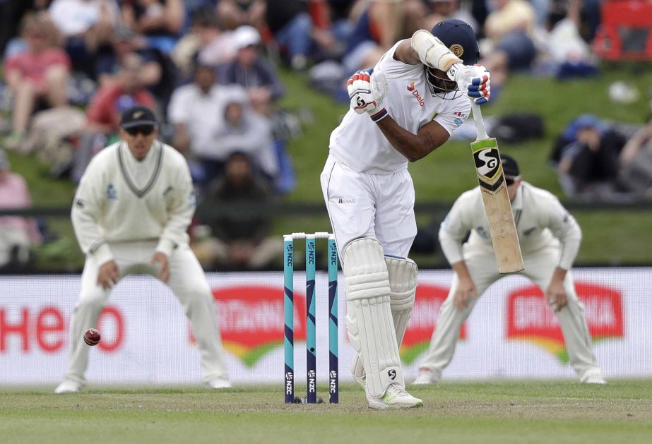 Sri Lanka's Danushka Gunathilaka bats during play on day one of the second cricket test between New Zealand and Sri Lanka at Hagley Oval in Christchurch, New Zealand on Wednesday.