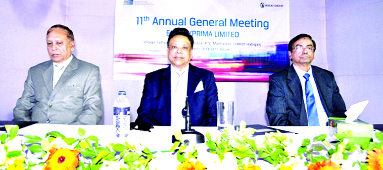 Shahadat Hossain, Director of Energyprima Limited (EPL), presiding over its 11th AGM at its Power Plant Project in Shahjibazar in Habiganj recently. Moazzam Hossain, Managing Director, Dr. Syed Tanvir Alam, Secretary, other shareholders and senior officia