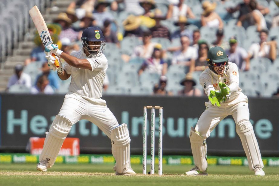 India's Rishabh Pant plays a cut shot during a play on day two of the third cricket Test between India and Australia, in Melbourne, Australia on Thursday.