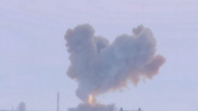 A still image taken from a video footage and released by Russia's Defence Ministry on Wednesday, shows a test launch of an Avangard new hypersonic missile in Orenburg Region.