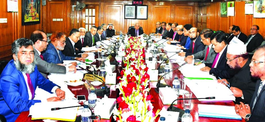 Professor Md. Nazmul Hassan, Chairman of Islami Bank Bangladesh Limited, presiding over the Board of Directors meeting at its head office in the city recently. Md. Mahbub ul Alam, Managing Director, Yousif Abdullah Al-Rajhi, Md. Shahabuddin, Vice-Chairmen